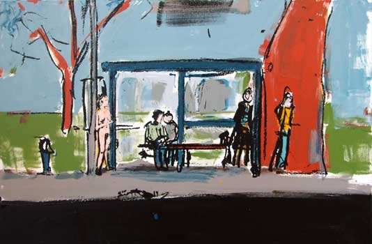 Christian Nicolson nz art, bus stop nude